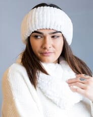 The Fur and Leather Centre - White Dyed Rex Rabbit Knit Infinity Scarf & White Dyed Rex Rabbit Knit Stretch Headband