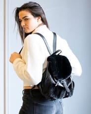 The Fur and Leather Centre - Black Leather Backpack with Ranch Mink Trim S17-12495