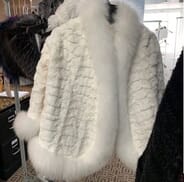 The Fur and Leather Centre - Natural White Mink Sections Cape with White Fox Trim S20-10093