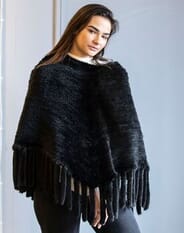 The Fur and Leather Centre - Black Dyed Knitted Mink Poncho with Fringe S18-16212