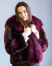 The Fur and Leather Centre - Burgundy Dyed Long Hair Beaver Jacket with Dyed Fox Collar/Tux Front S20-10535