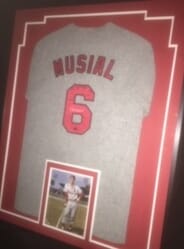 Chesterfield Baseball Cards - Musial Package A - Framed Jersey and Matted Autographed Picture and Patch